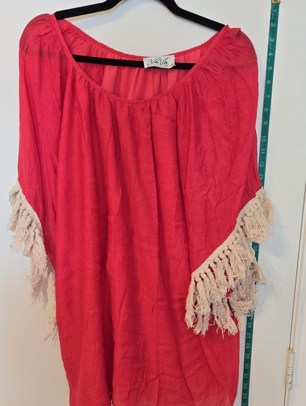 Vava by Joy Han Bright Pink Tunic with Cream Tassel Sleeves